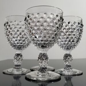 Vntg Duncan & Miller Glass (4) Hobnail Clear 10oz Goblets